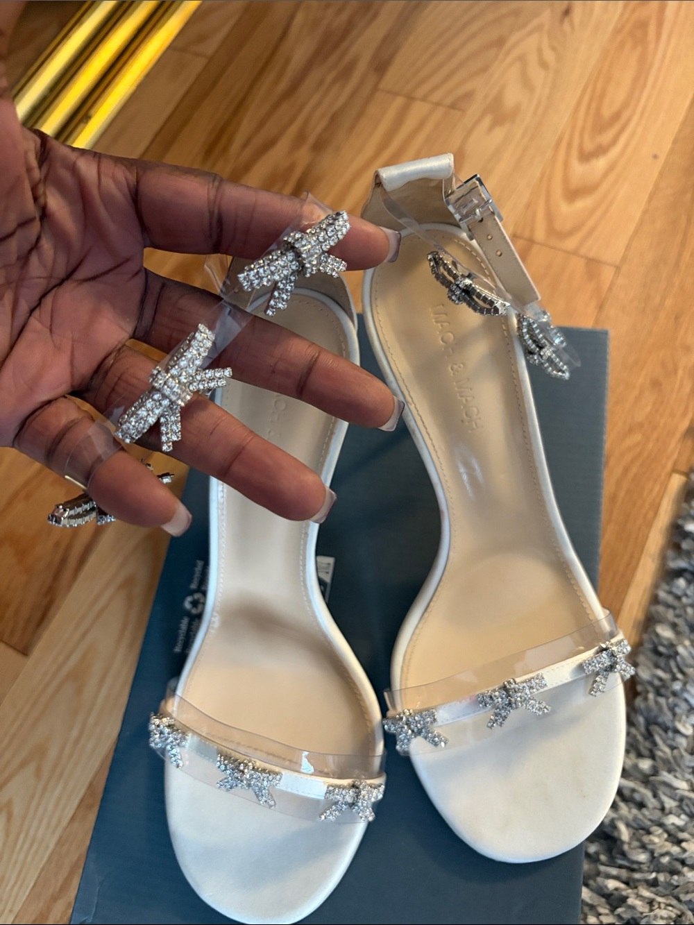 Mach & Mach off white with  Silver Crystal Bow Ankle-Strap Heels - Picture 2 of 8